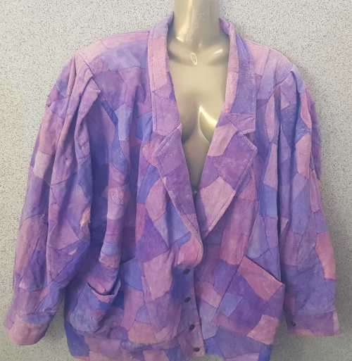 Vintage Patchwork Leather Jacket With Shoulder Pads - Chest 116cm /Size 44 /Size 20