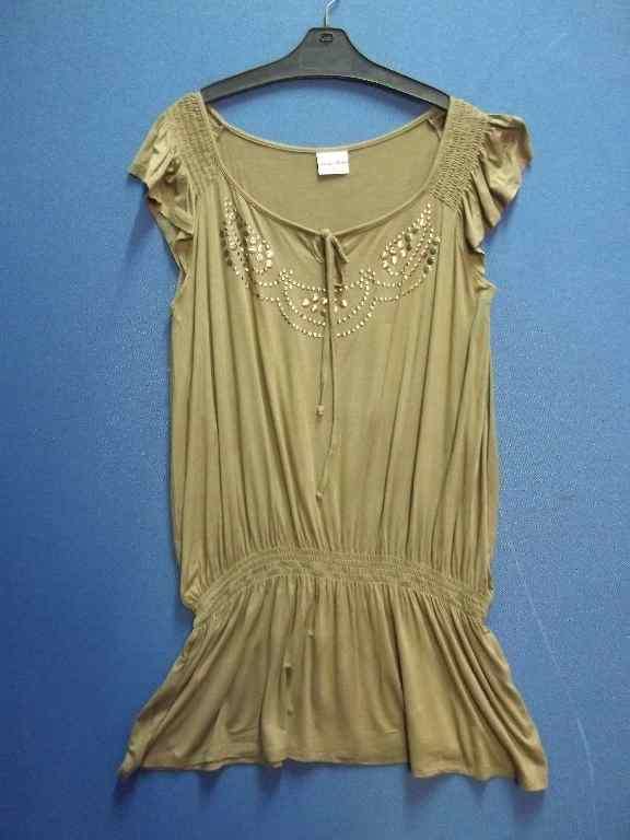 Khaki Tunic T-Shirt With Gold Detail- Size 40 *Quality Brand