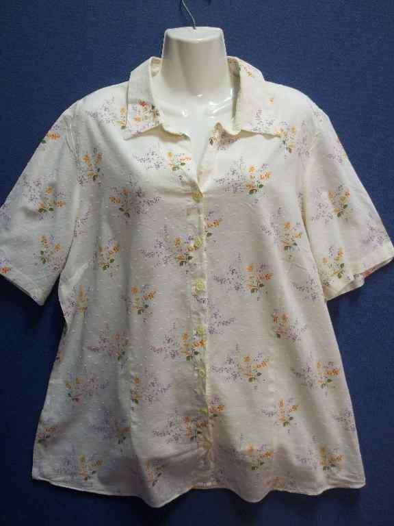 Cream Textured 100% Cotton Floral Patterned Shirt  - Size 44 * Quality Brand