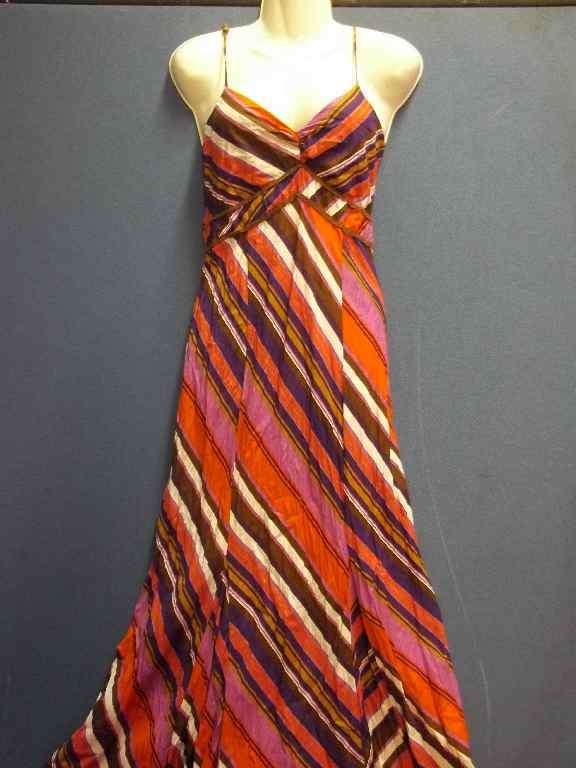 Long Length Crinkle Strappy Dress (Orange/Purple/White/Brown) - Size 34 * Quality Brand