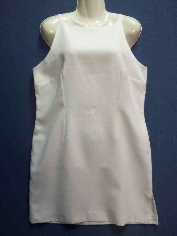 White Lined Mid Length Sleeveless Dress - Chest 100cm