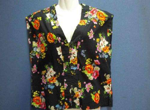 100% Cotton Floral Patterned Black Top - Size 38