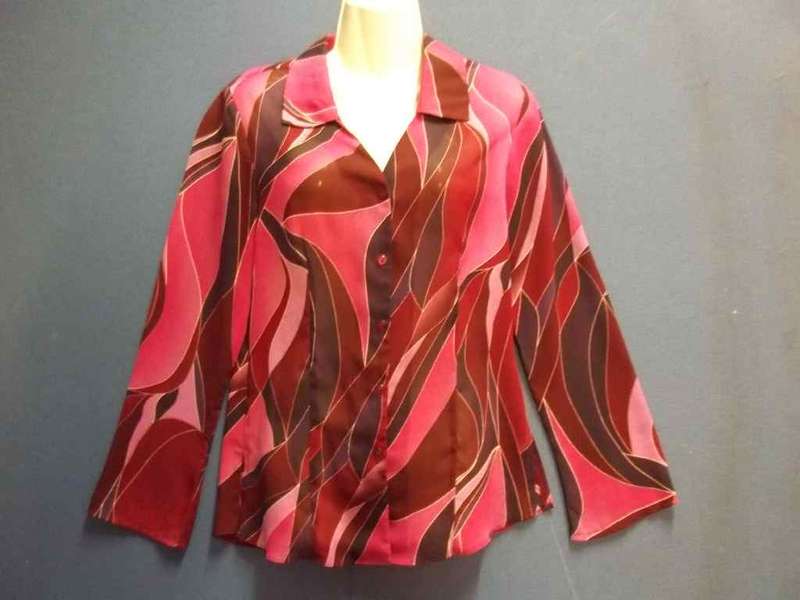 Pink & Purple Patterned Chiffon Top - Size 32