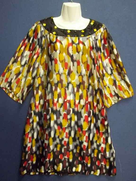 Silky Feel Long Length Patterned & Beaded Top - Chest 98cm