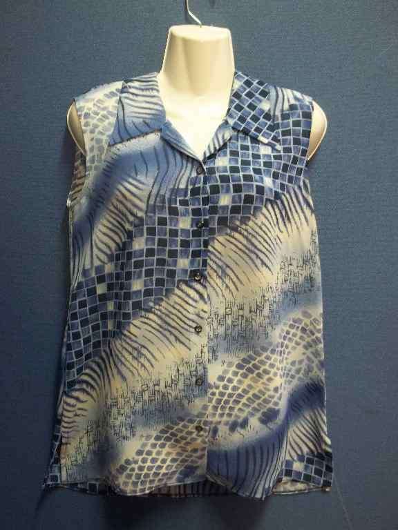 Blue Patterned Sleeveless Lightweight Polyester Shirt - Size 36 * Quality Brand
