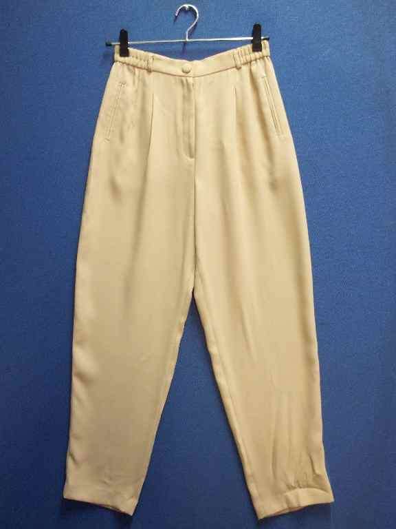Beige Polyester Pants With Elasticated Waist - Size S (Waist 68-76cm, Hip 106cm)