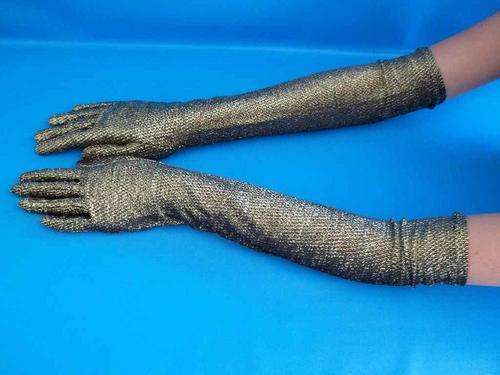 Long Black & Gold Glitter Evening Gloves - Size XL; Length 51cm