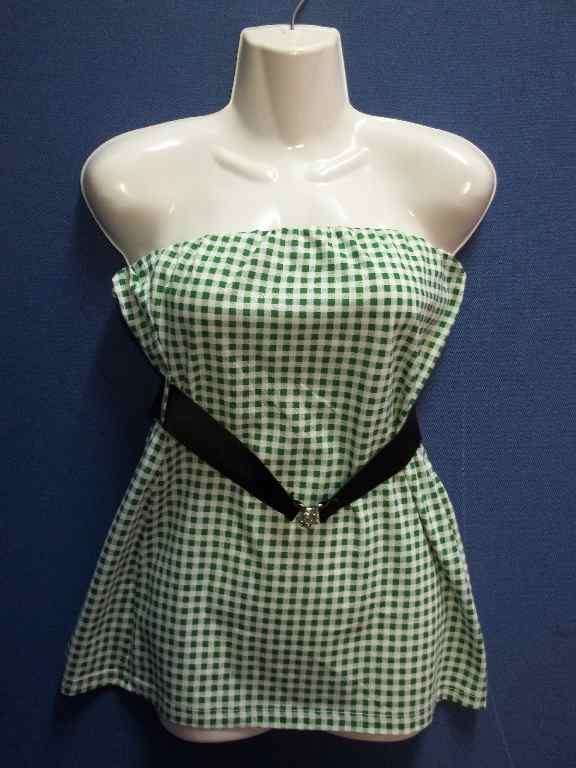 Sleeveless Green & White Check T-Shirt - Size 36