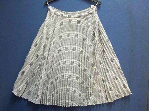 Vintage c1980's Black & White Patterned Pleated Skirt - Size M