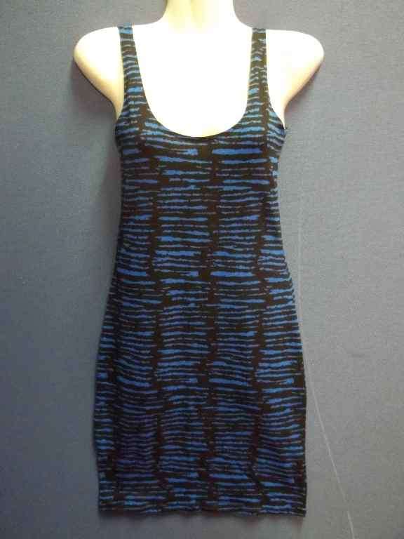 Blue & Black Patterned Long Length Sleeveless T-Shirt - Size S