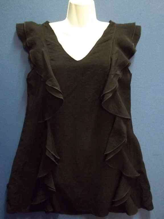 Lined Black Shirt With Ruffle Detail In The Front & Back - Size 38