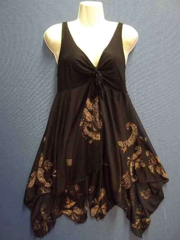 Lined & Patterned Long Length Strappy Black Top - Size 36 * Quality Brand