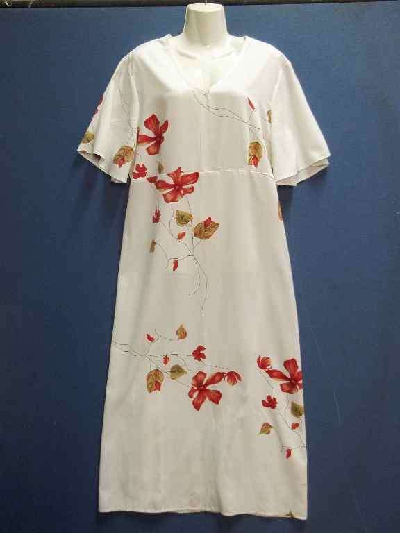 White 100% Polyester Long Dress With Floral Pattern - Size 42 * Quality Brand