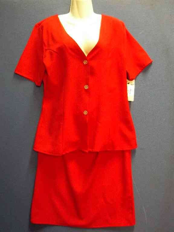 Red Polyester Two Piece (Skirt Has A Non-Elasticated Waistband) - Size 36