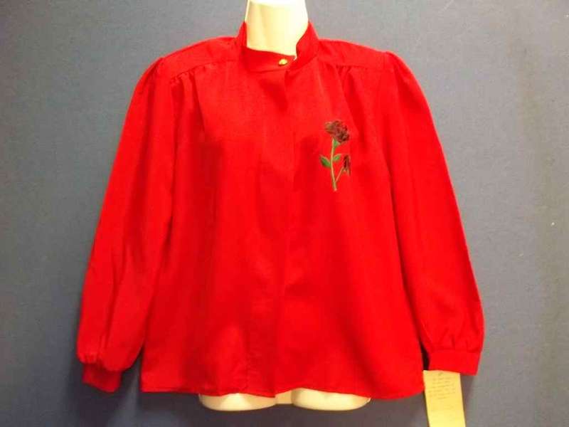Red Polyester Shirt With Flower Detail - Size 34