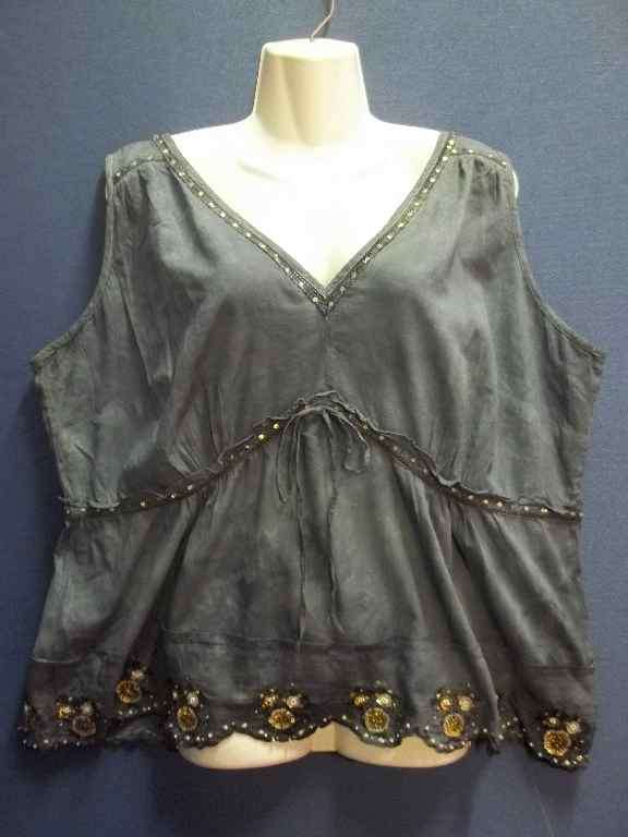 Sleeveless Blue Tie-Dye Beaded Top - Chest 122cm