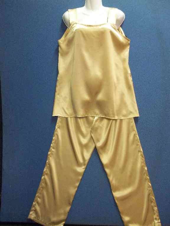 Gold Satin Two Piece (Pants Has Elasticated Waist) - Size L
