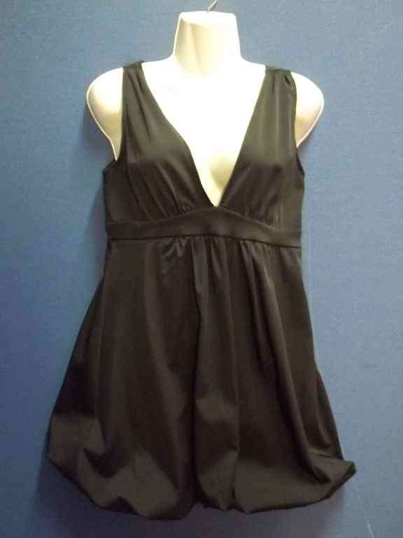 Long Length Lined Black Top (Or Short Dress) With Bubble Hem (Polycotton / 3% Elastane) - Size M