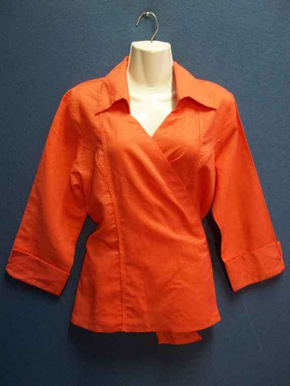 Coral Crossover Three Quarter Sleeve Shirt (45% Ramie / 55% Cotton) - Size 40 (New With Tag)