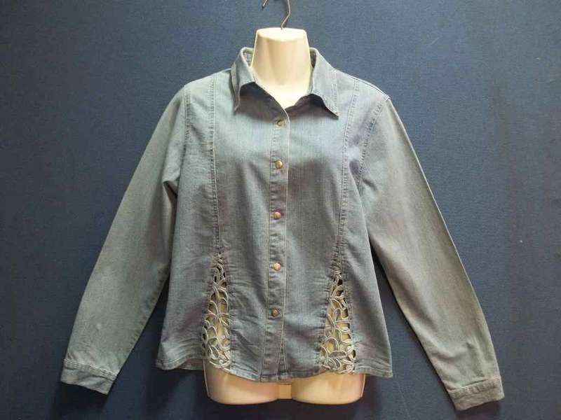 Denim Shirt With Stud Buttons & Cut-Out Detail - Size 34 * Quality Brand