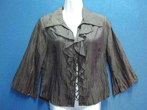 100% Nylon Brown Crinkle Three Quarter Sleeve Shirt - Size 34 * Quality Brand