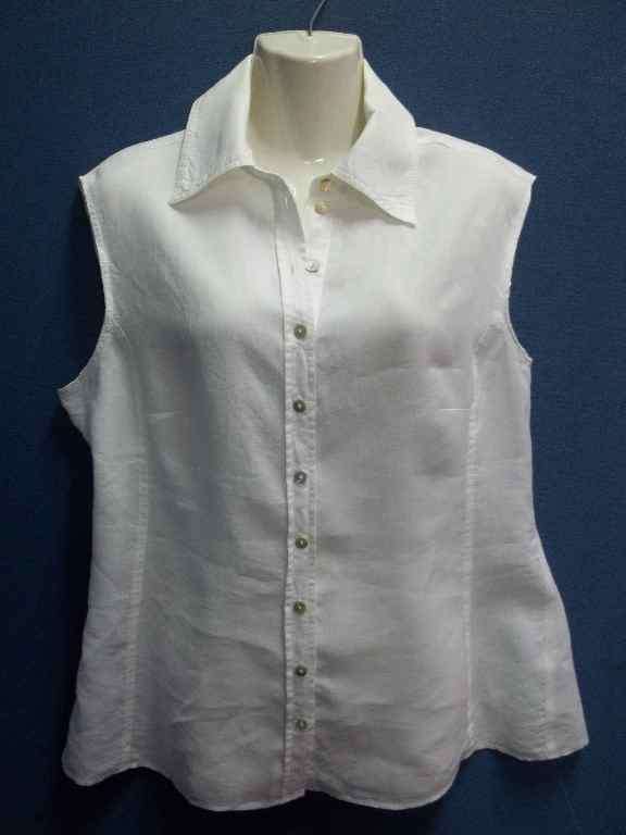 Sleeveless White Linen/Ramie Shirt - Size 36 * Quality Brand