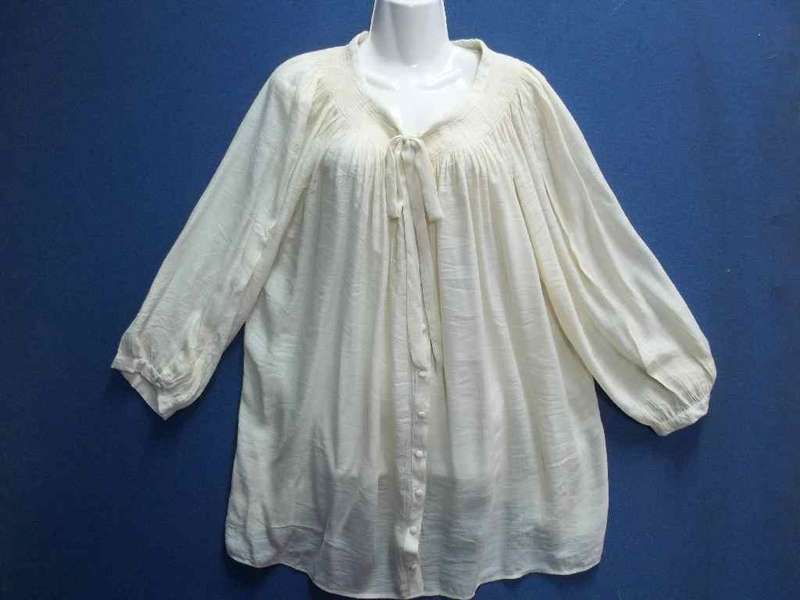 Cream Long Sleeve Shirt With Elastic & Bow Detail (Imported Fabric) - Size 42 * Quality Brand