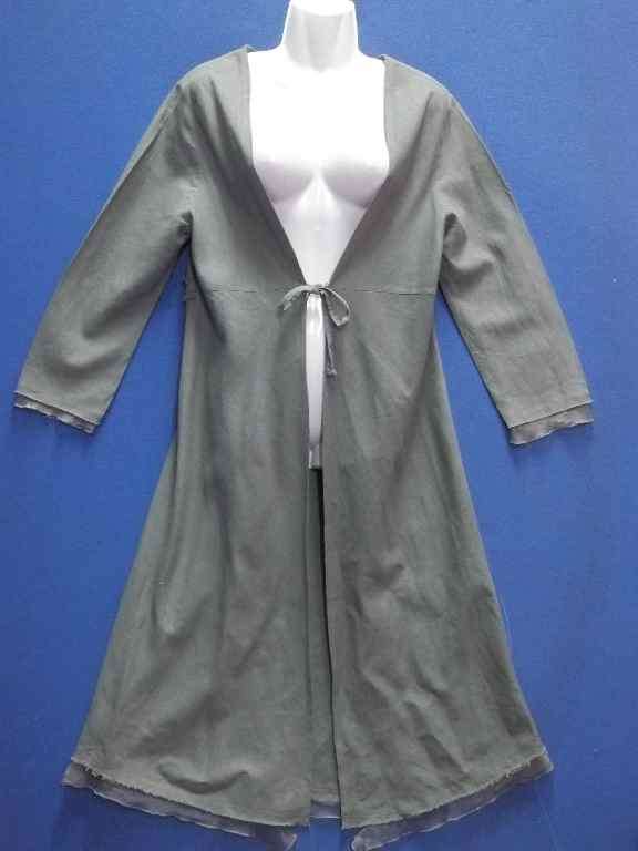 Olive Linen Blend Long Length Jacket With Chiffon & Tie Detail - Size 32