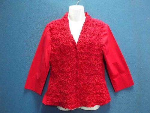 Red 3 Quarter Sleeve Stretch Shirt With Ruffled Front Detail (Polycotton) - Size 40 * Quality Brand
