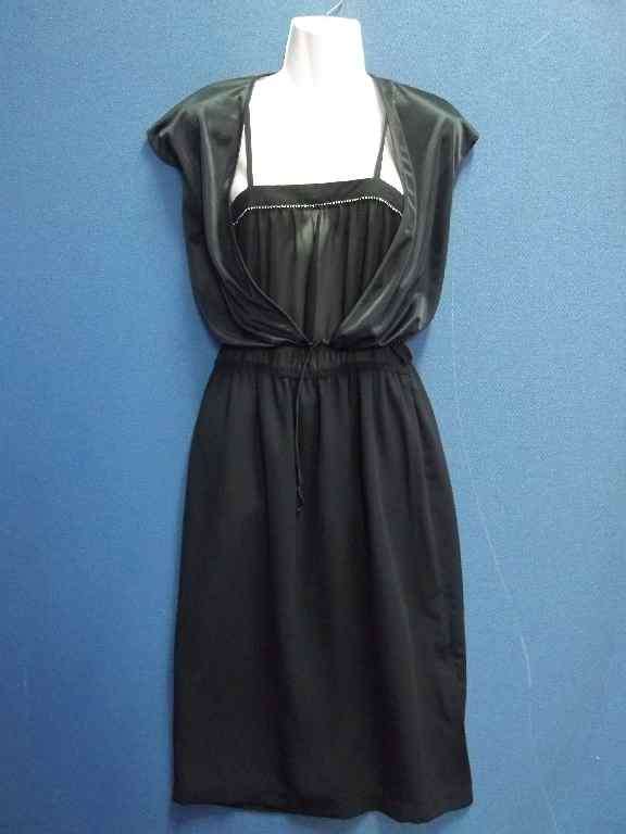 Vintage Lightweight Black Polyester Evening Dress With Small Jacket - Chest 78cm, Waist 66cm