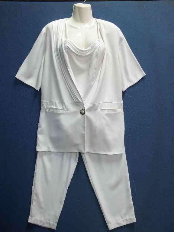 Vintage White Satin Evening 3 Piece (Strappy Top, Jacket & Pants With Elasticated Waist) - Size 34