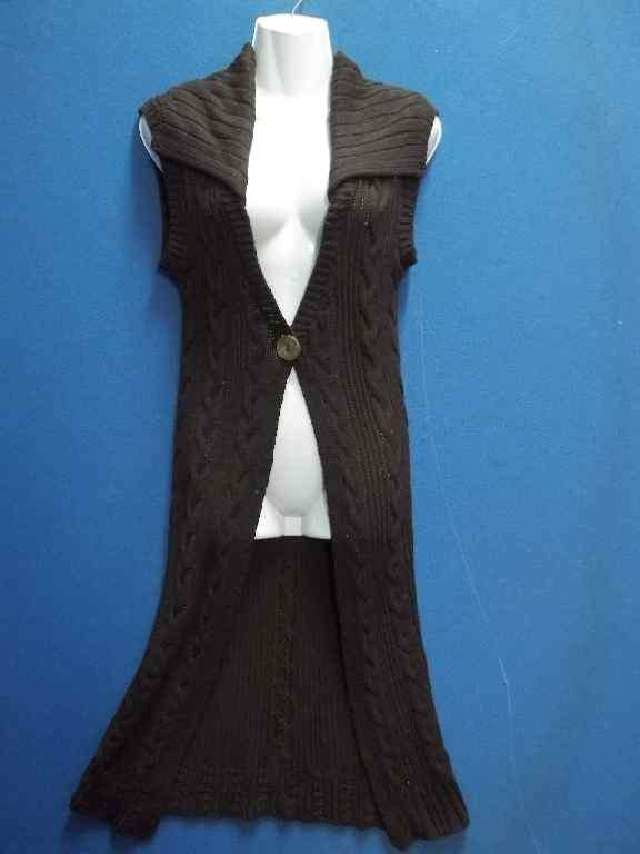 Long Length Chocolate Sleeveless Cable Knit Jersey - Size S