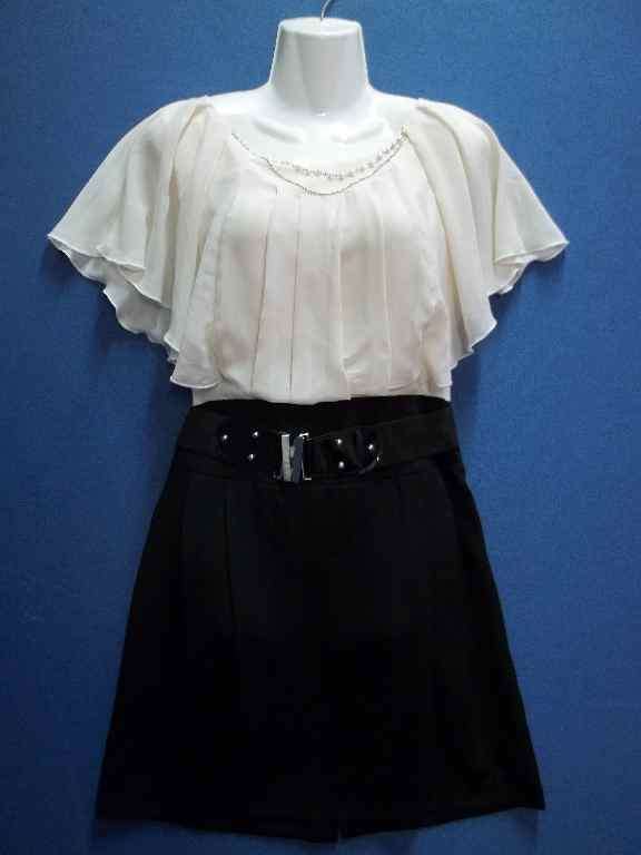 Champagne Chiffon & Black Polyester Dress With Belt & Silver Necklace Detail- Size 36 *Quality Brand