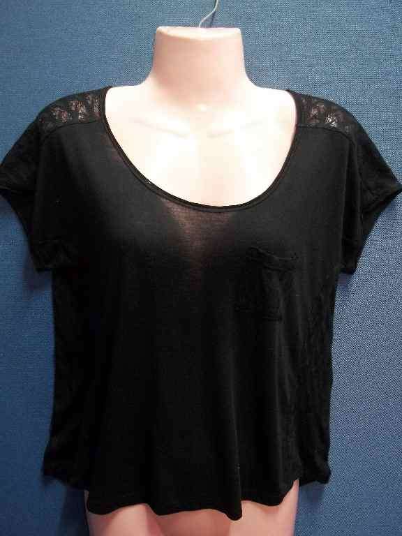 Black T-Shirt With Semi-Sheer Textured Back - Size 34 * Quality Brand