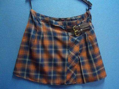 Vintage Style Brown & Navy Tartan Mini Skirt - Size 36