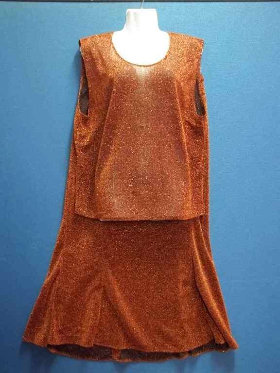 Lightweight Polyester Shiny Stretch Orange Two Piece - Waist 87cm, Chest 114cm