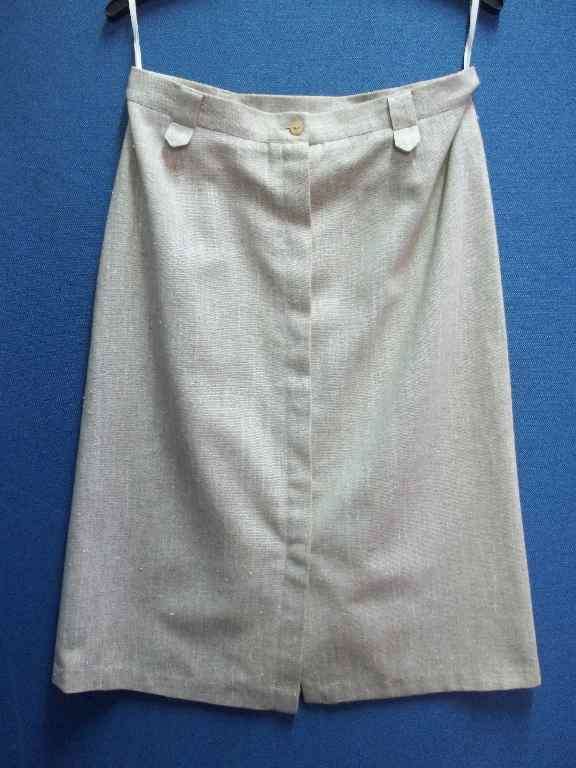 Textured Beige Vintage Knee Length Skirt - Size 38