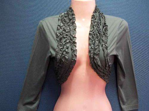 Short Three Quarter Sleeve Grey Jacket With Ruffle Detail - Chest 70cm
