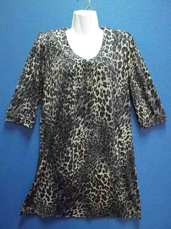 Animal Print Polyester Tunic Top With Three Quarter Sleeves & Shoulder Pads - Chest 104cm