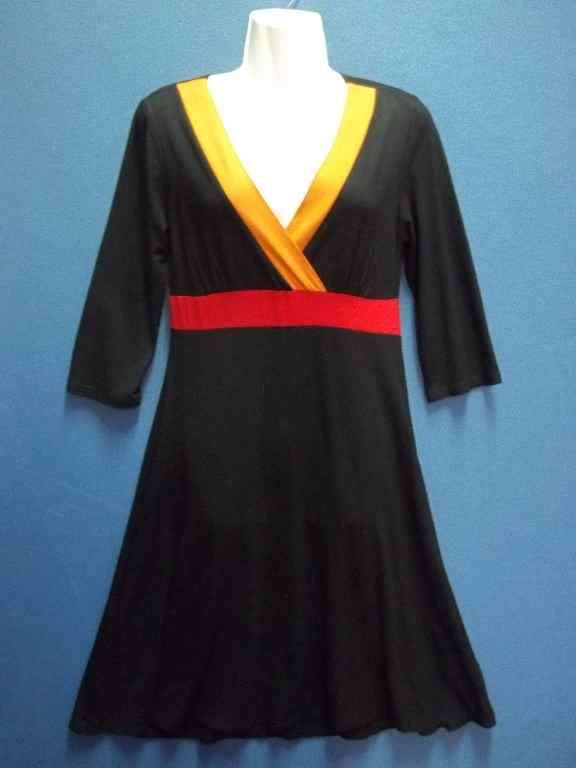 Black Orange/Red Stretch Viscose Dress - Size 34 * Quality Brand