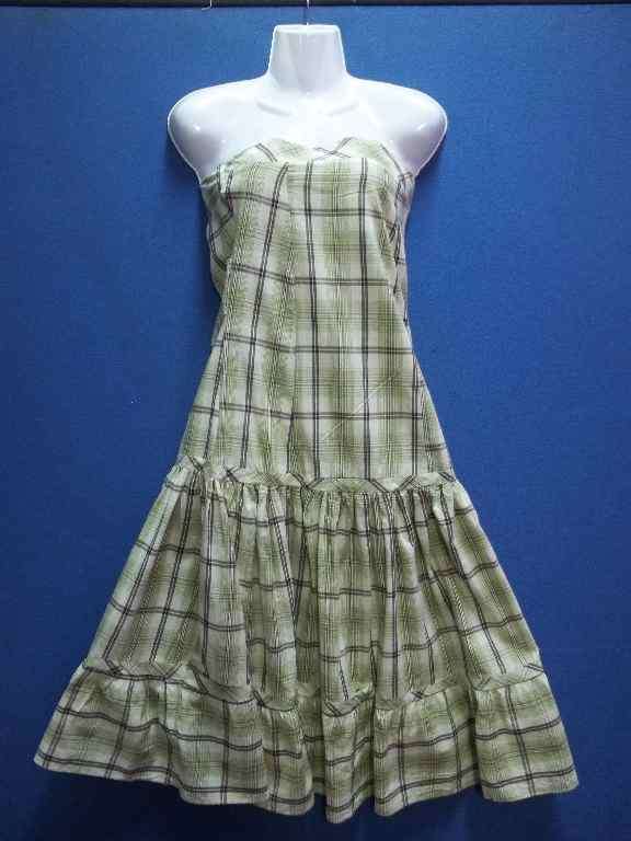 Sleeveless Green & Brown Tartan Dress - Size 32