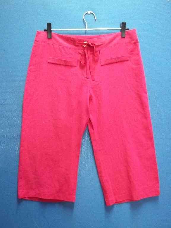 Pink/Red Linen Effect Stretch Polyester Capri Pants - Size 36