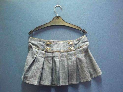 Ultra Short Pleated Denim Skirt -Size L