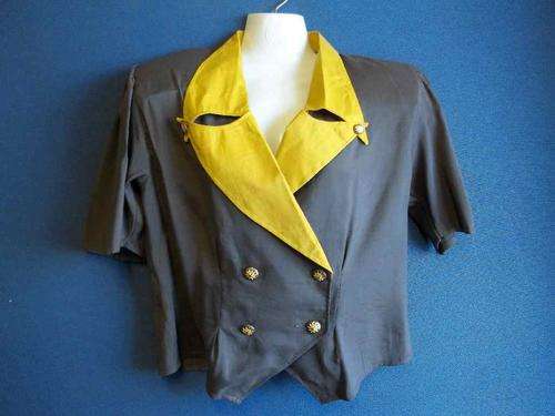 Vintage Brown & Mustard Shirt With Big Shoulder Pads - Chest 92cm