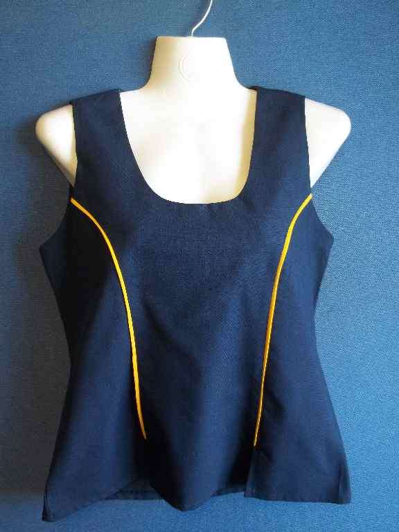 Peach Navy & Yellow Sleeveless Work Wear Top - Size 32