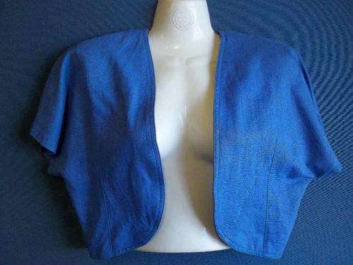 Vintage Periwinkle Linen Blend Short Sleeve Jacket With Shoulder Pads - Chest 97cm