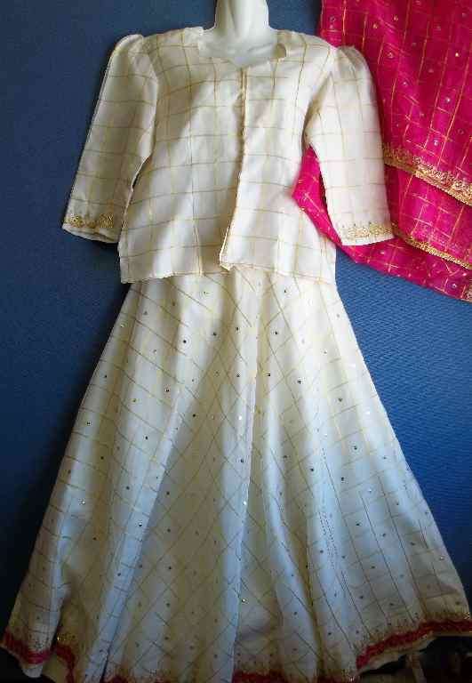 Pink/Cream Gold 3 Piece Punjabi - Chest 97cm, Adjustable Waist, Maximum 90cm