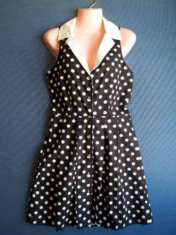 100% Cotton Black & White Polka Dot Dress - Size 34 * Quality Brand (No Belt)