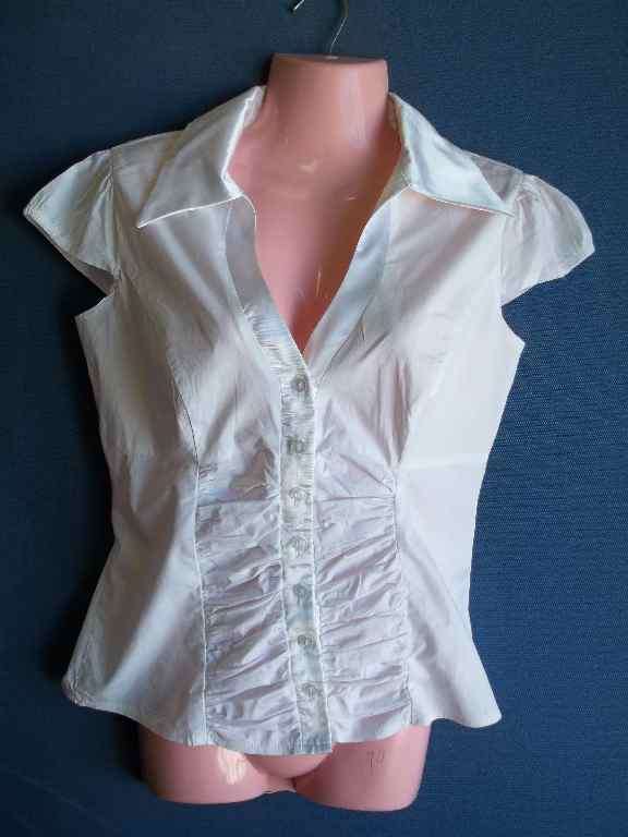 Stretch White Shirt With Ruching - Size 36 * Quality Brand