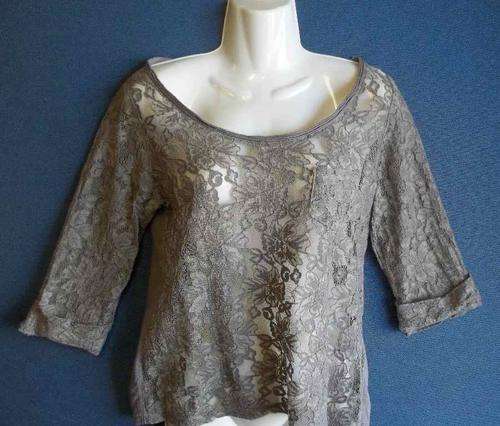 Grey Lace Top, T-Shirt Material At The Back - Size M